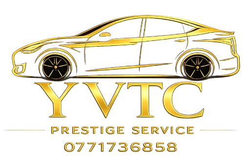 Logo YVTC Prestige Service avec voiture dorée